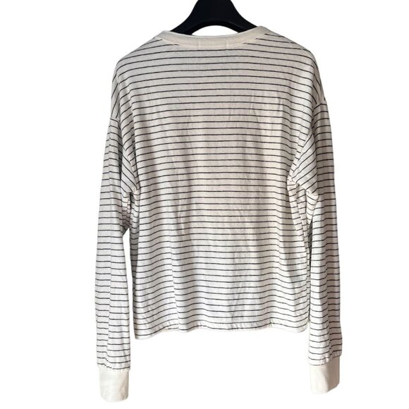 Marine Layer Double Knit Carter Henley in White/Black Stripe - Picture 4 of 8